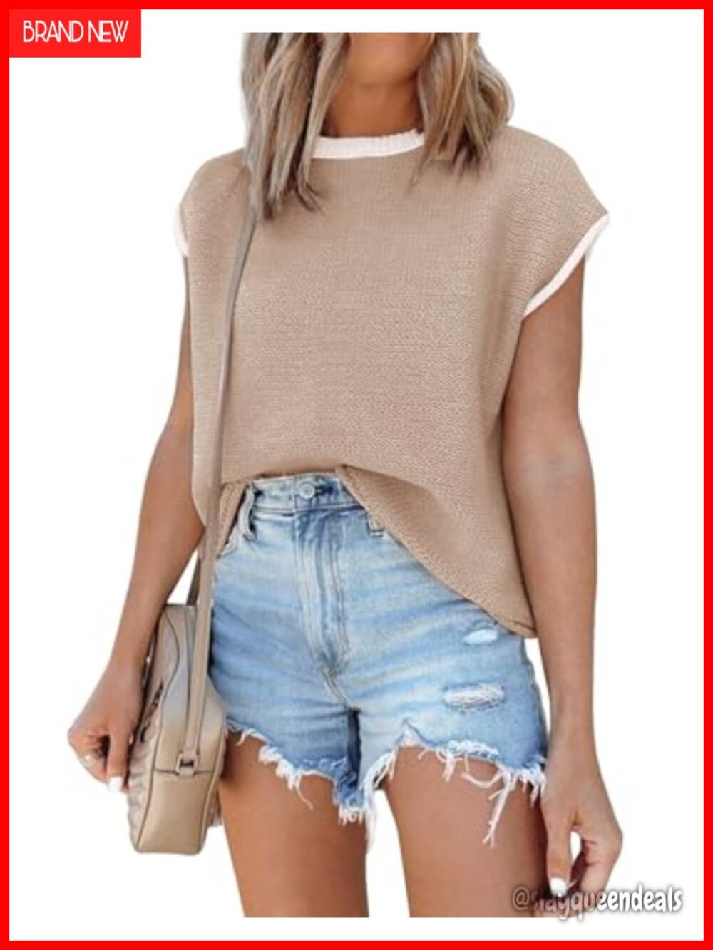 Cap Sleeve Knit Sweater Tank Top Crew Neck Pullover Women's
